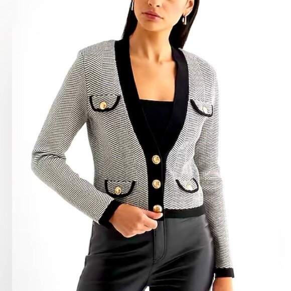 Express Black and White Blazer with Novelty Buttons - Picture 1 of 11